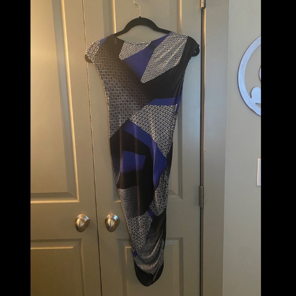 Bcbgmaxazria Patchwork Printed Black Blue Dress - image 4